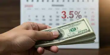 Hand holding dollar bills with 3.5% inflation graphic for 2025