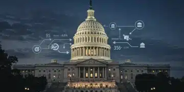 United States Capitol building with overlaid financial charts and public service icons, symbolizing key congressional budget decisions for FY2025.