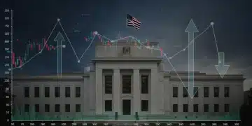 Fed's Rate Decision: 2025 Mortgage & Savings Impact Federal Reserve building with financial charts illustrating interest rate changes and their impact on mortgages and savings.