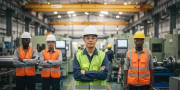 Manufacturing workers in a modern factory setting, symbolizing industry adaptation to environmental regulations.