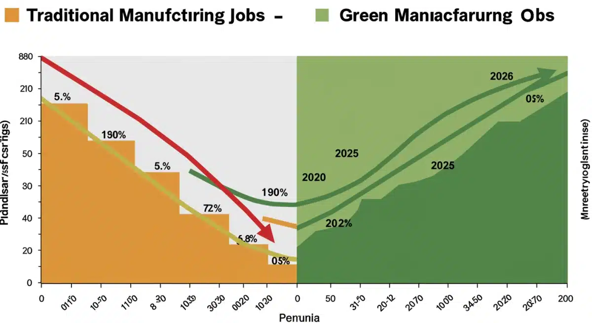 Projected shift in US manufacturing jobs due to environmental regulations, showing growth in green jobs.