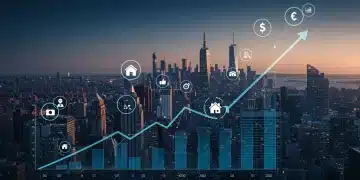 Digital display showing a diversified investment portfolio with positive growth trends and financial charts.