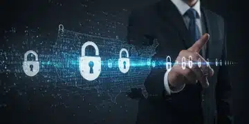 Illustration of digital data security with locks and US map, representing federal data privacy laws.