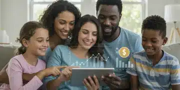 Family reviewing Child Tax Credit 2026 financial information on a tablet