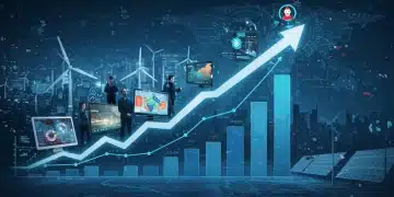 Dynamic economic sectors growing on a stock market chart, representing investment opportunities in a shifting economy.