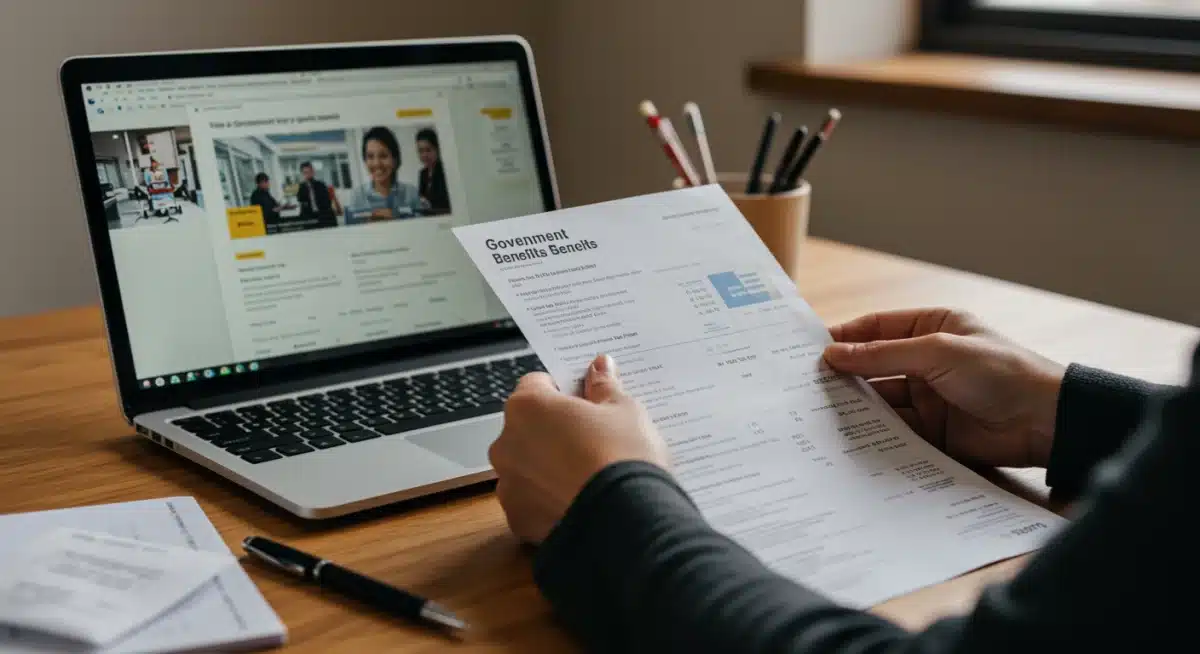 Person organizing financial documents for SNAP benefit application.