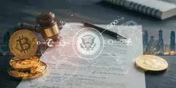 Illustration of digital assets under regulatory scrutiny, symbolizing Executive Order 14067's impact on cryptocurrency markets.