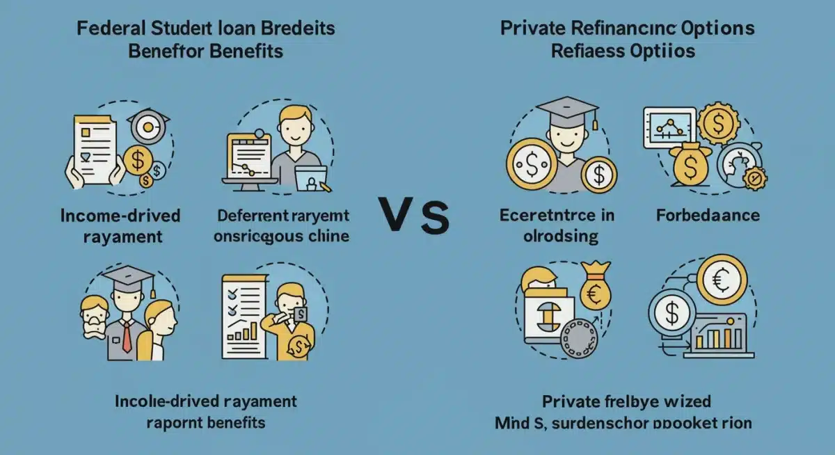 Infographic comparing federal loan benefits vs private refinancing