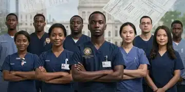 Group of public service workers with student loan documents, symbolizing PSLF.