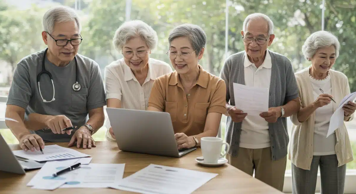 Seniors engaged in activities with financial planning documents