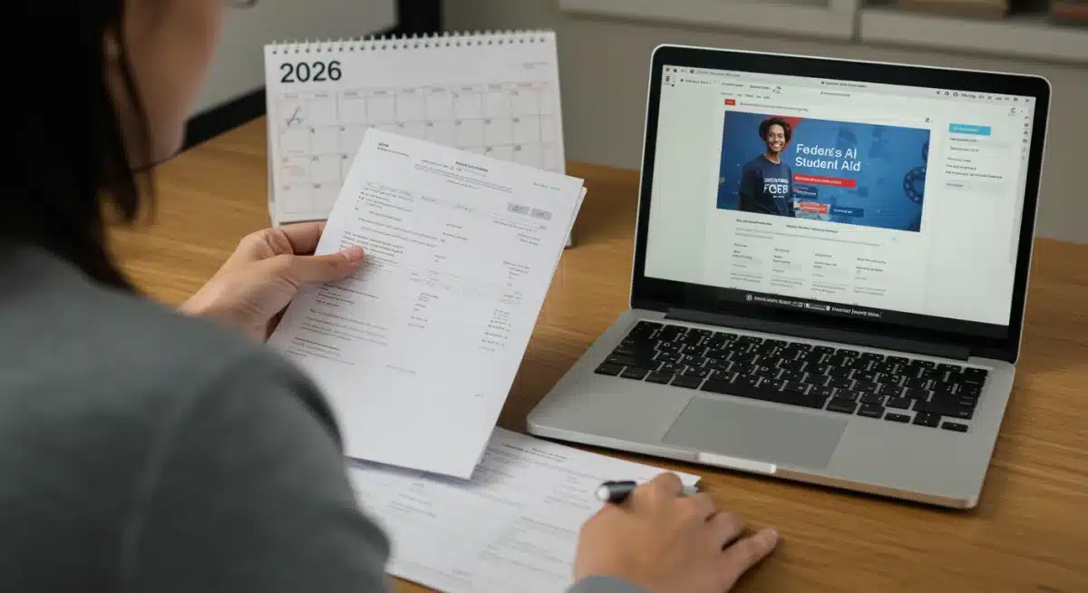 Individual reviewing student loan documents and Federal Student Aid website for PSLF.