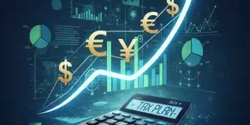 Financial graph showing growth with currency symbols and a calculator, representing capital gains tax planning.