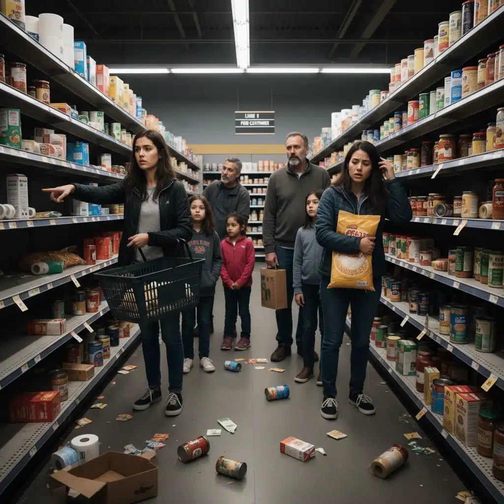 Consumers facing empty shelves in a supermarket due to supply chain issues