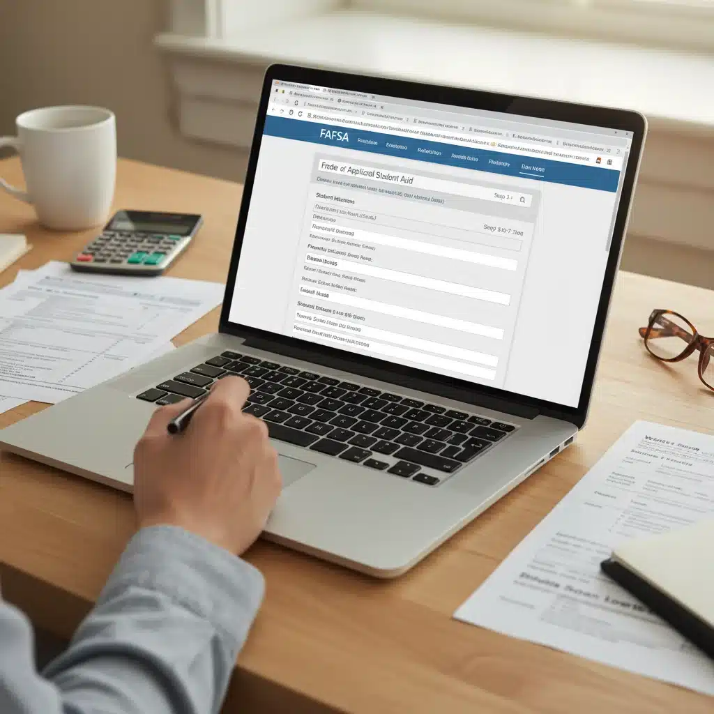 Person filling out FAFSA form on laptop, applying for financial aid.