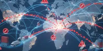Global supply chain network with disruptions affecting U.S. consumer goods