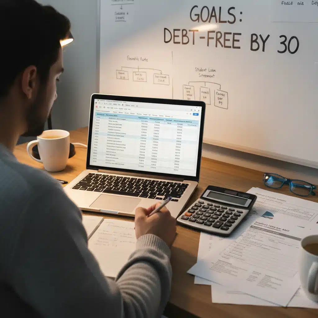 Individual meticulously planning budget for student loan repayment.