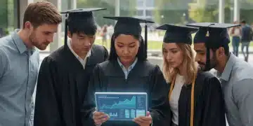 Students analyzing federal student loan repayment options on a tablet.