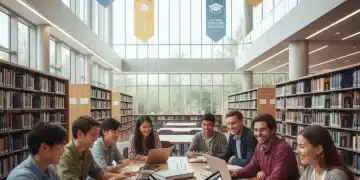 Students studying in a modern library, symbolizing Pell Grant benefits.