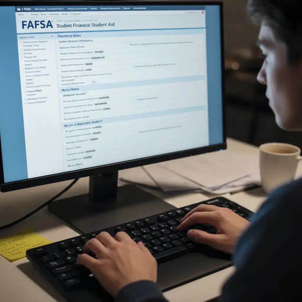 Hands typing on a keyboard, filling out the FAFSA form on a computer screen for federal student aid.
