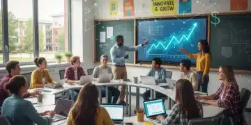 Students and teachers in a modern classroom, symbolizing successful federal education grant funding for 2026.