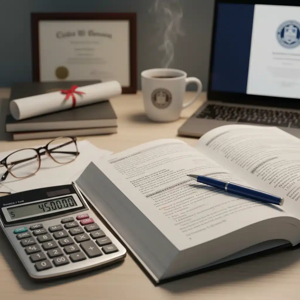 Financial literacy textbook open with a calculator and pen, representing student loan management and financial planning.