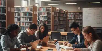 Graduate students studying in a library, symbolizing the pursuit of higher education and financial aid planning.