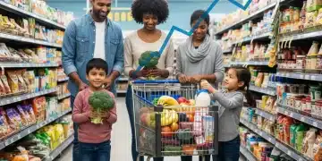Family grocery shopping with full cart, symbolizing maximized SNAP benefits