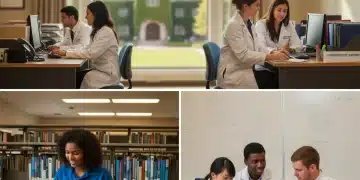 College students working on campus through Federal Work-Study programs, demonstrating diverse roles and academic settings.