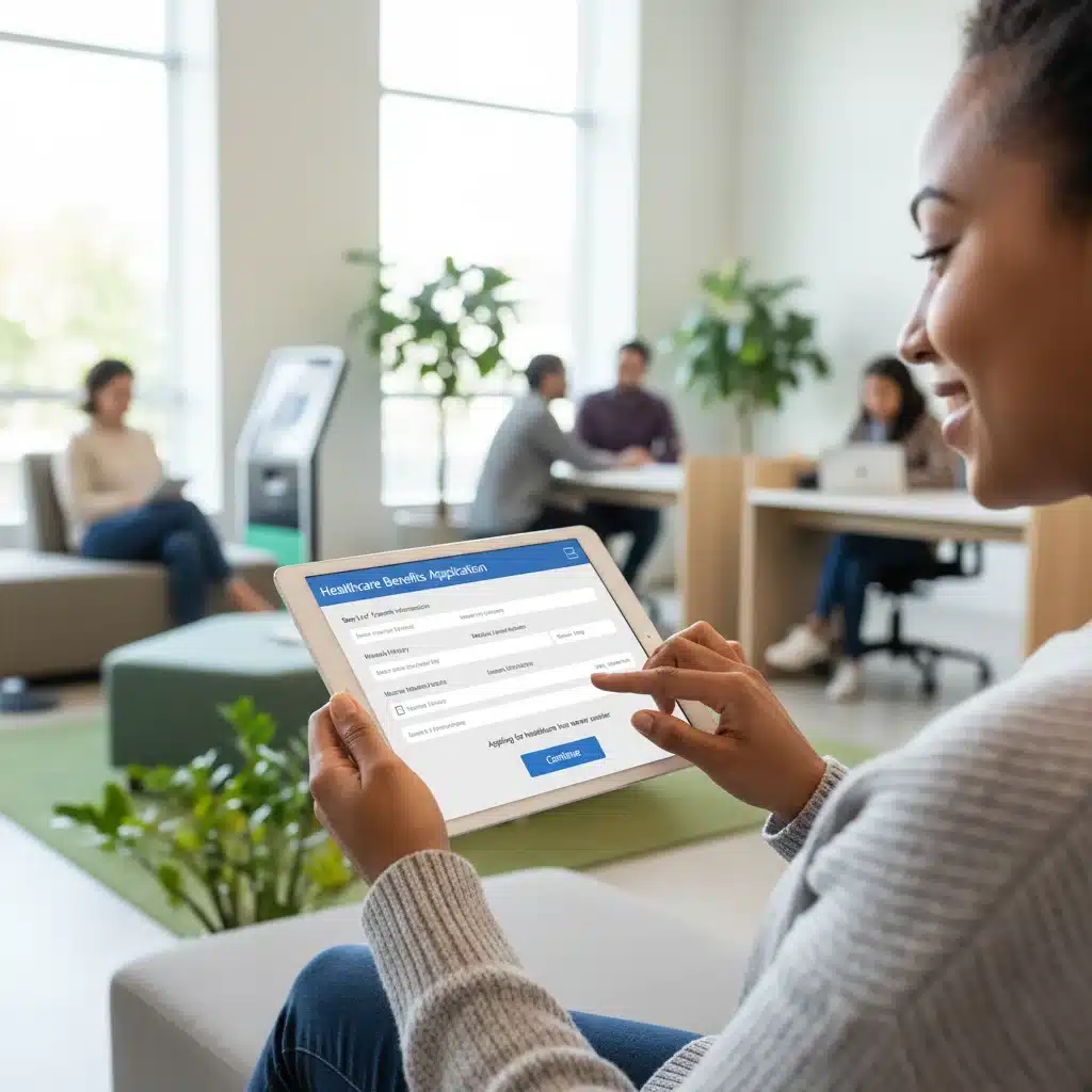 Person completing online Medicaid application form