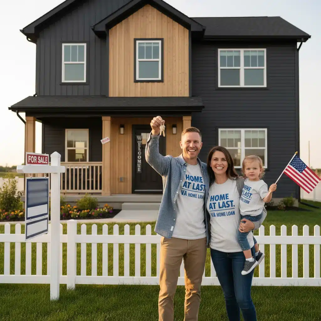 Veteran family in front of new home