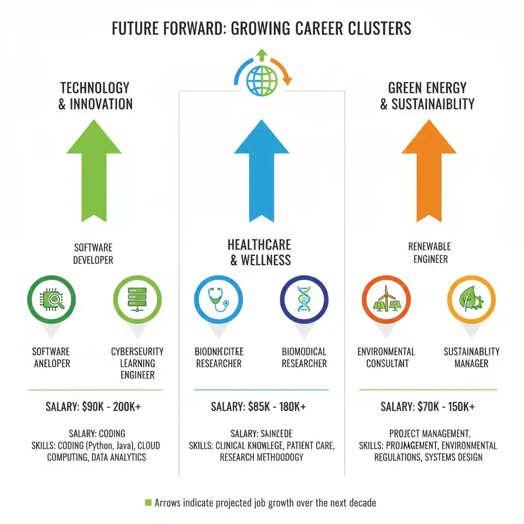 Infographic showing growth trends in various future career clusters