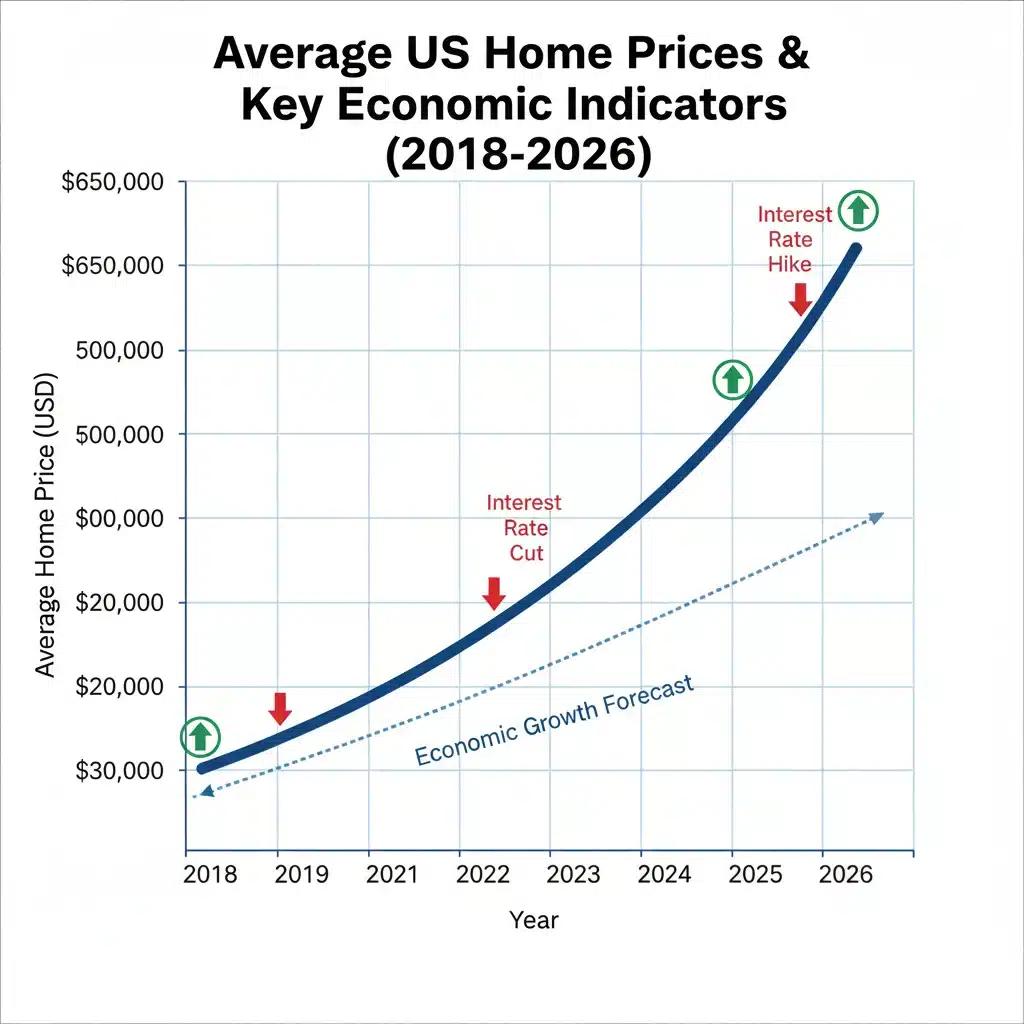 Graph showing projected home price growth and interest rate impacts through 2026.