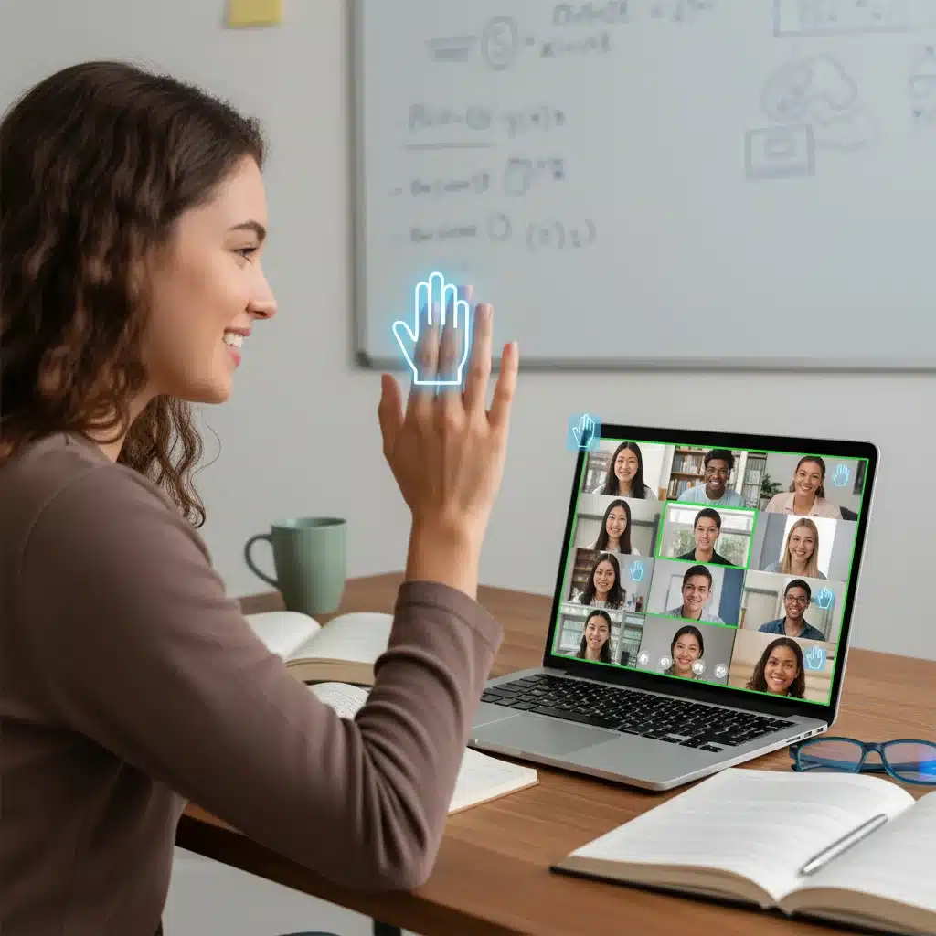 Students collaborating and communicating effectively in an online video call