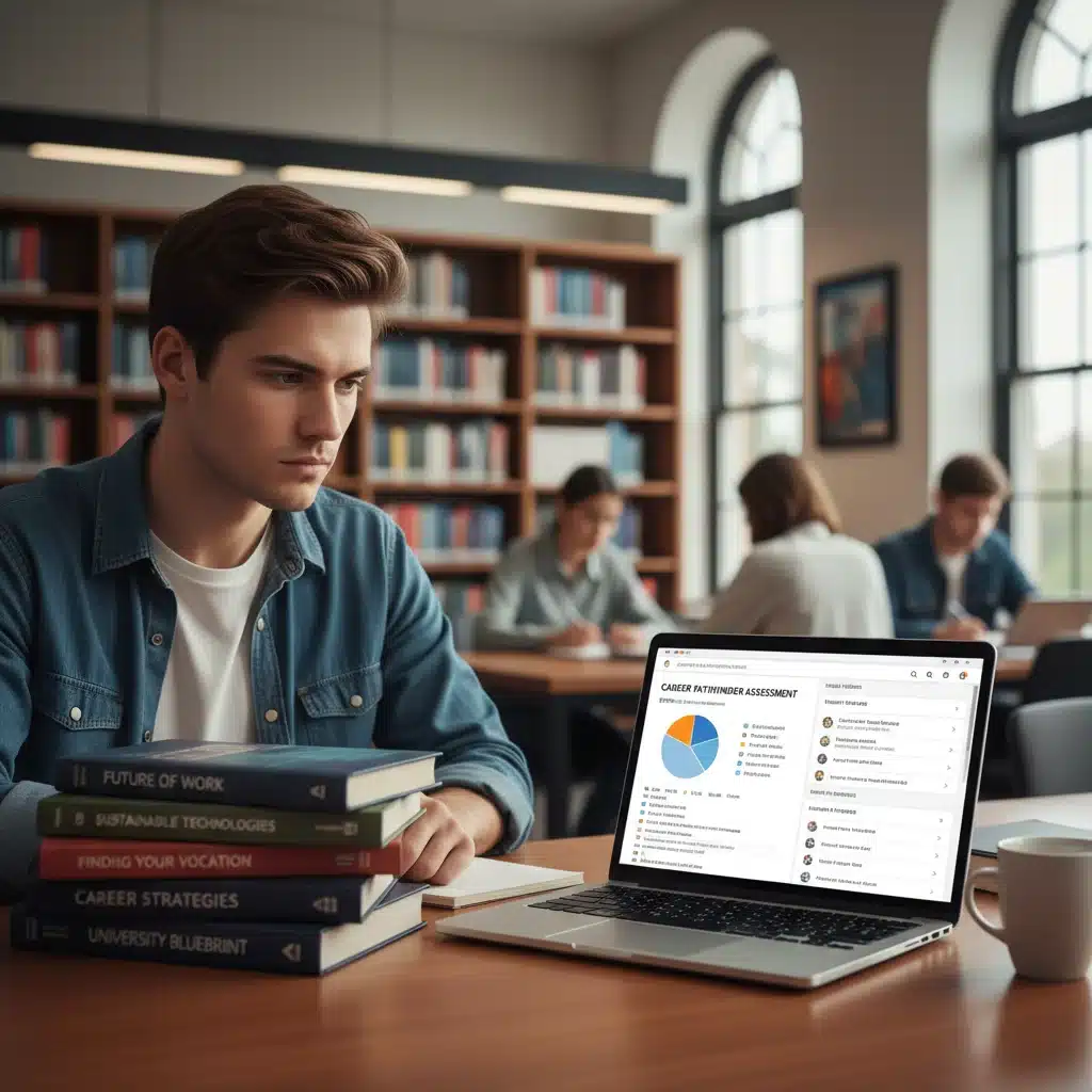 Student researching college majors and career paths on a laptop