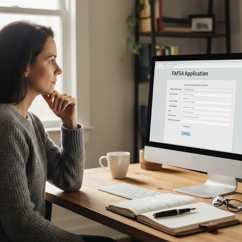 Adult filling out a federal financial aid application online.