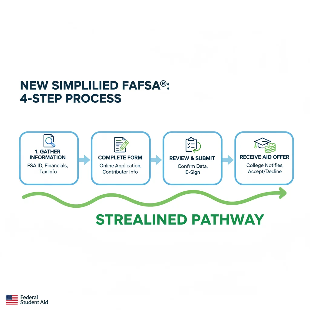 Infographic showing a simplified FAFSA application process with fewer steps.