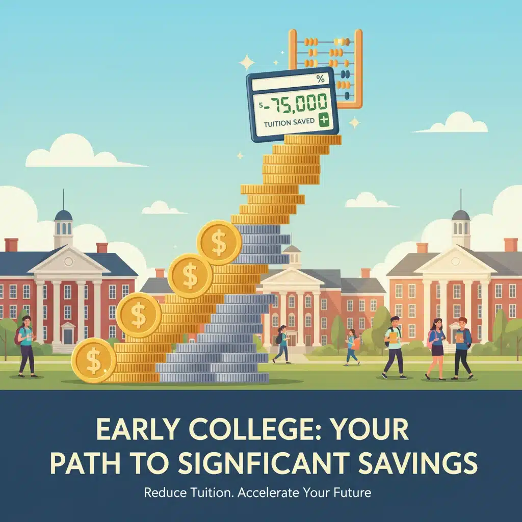 Financial savings graphic for early college tuition reduction.
