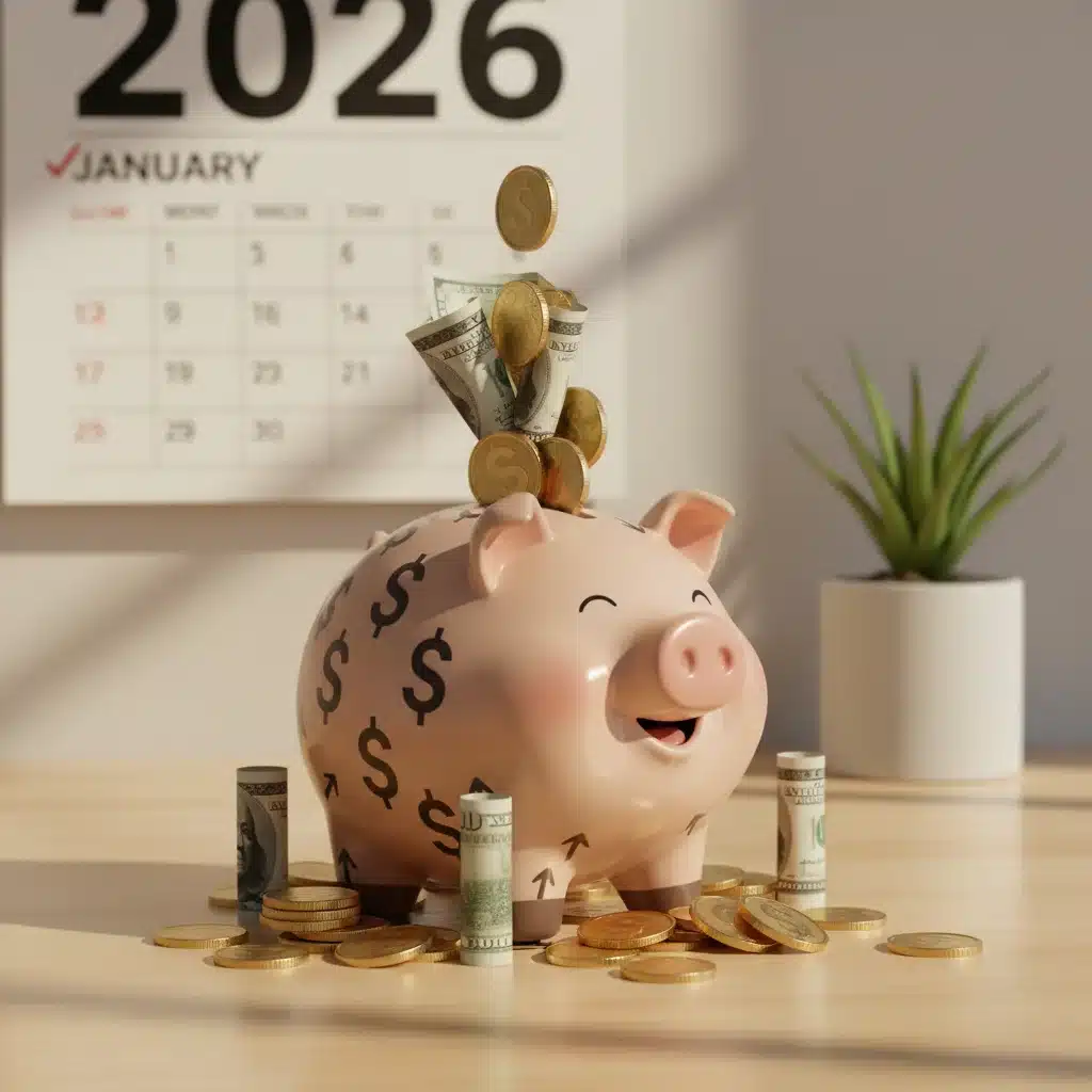 Overflowing piggy bank symbolizing a growing emergency fund.