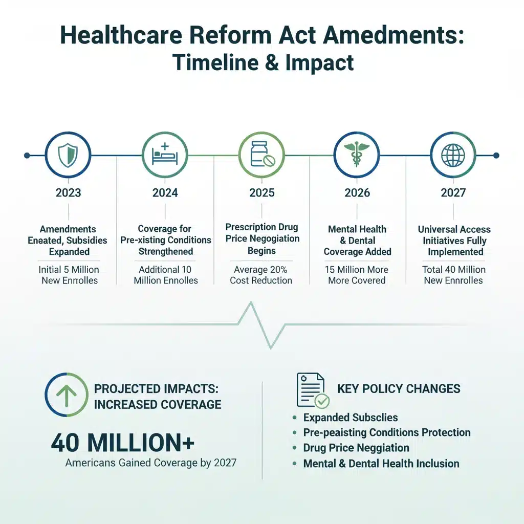 Infographic detailing timeline and impact of healthcare reform amendments