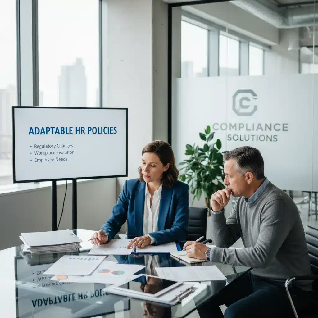 HR professional discussing compliance with new labor laws with a business owner