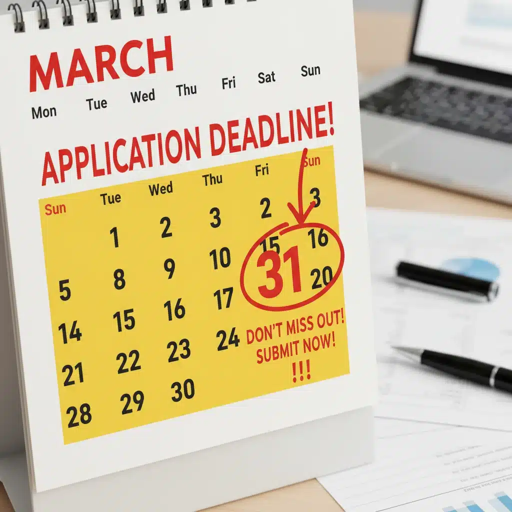 March calendar with application deadline highlighted