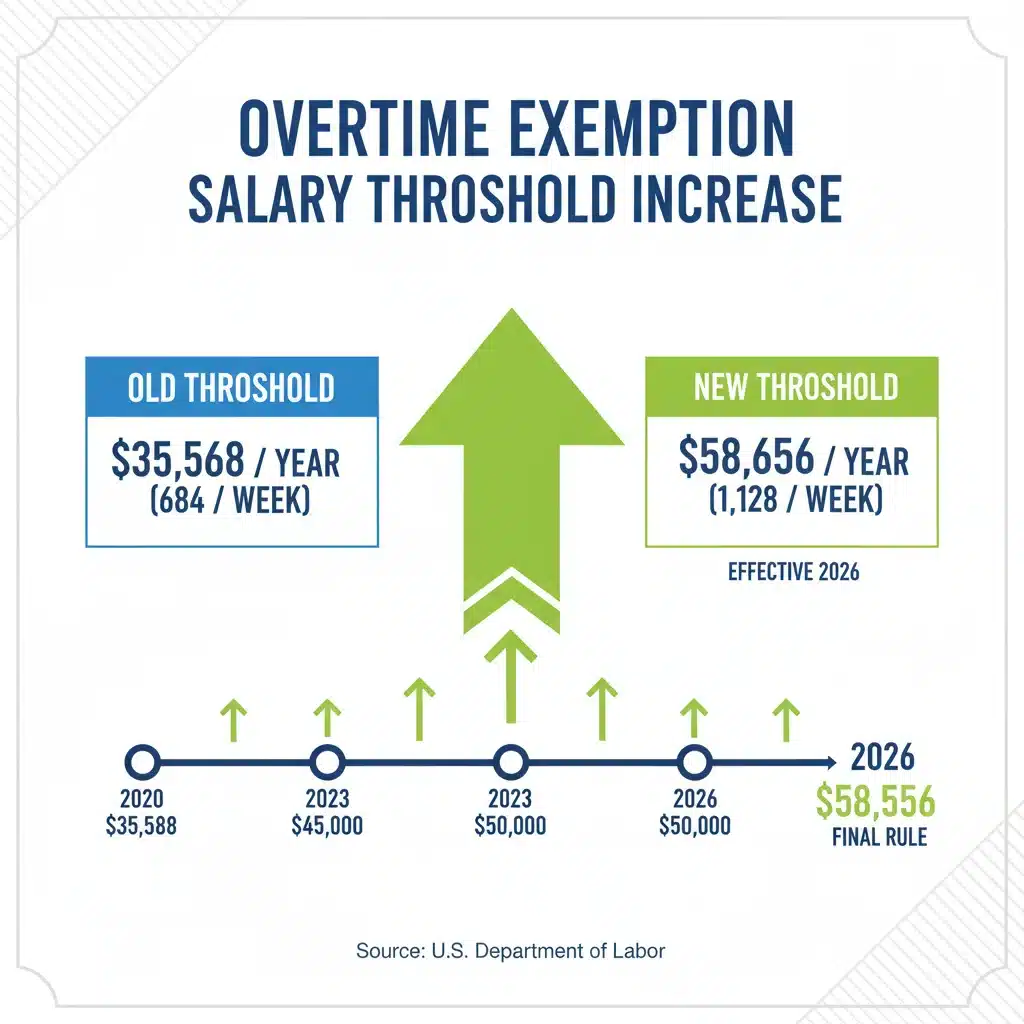 Infographic showing increased salary threshold for overtime exemption